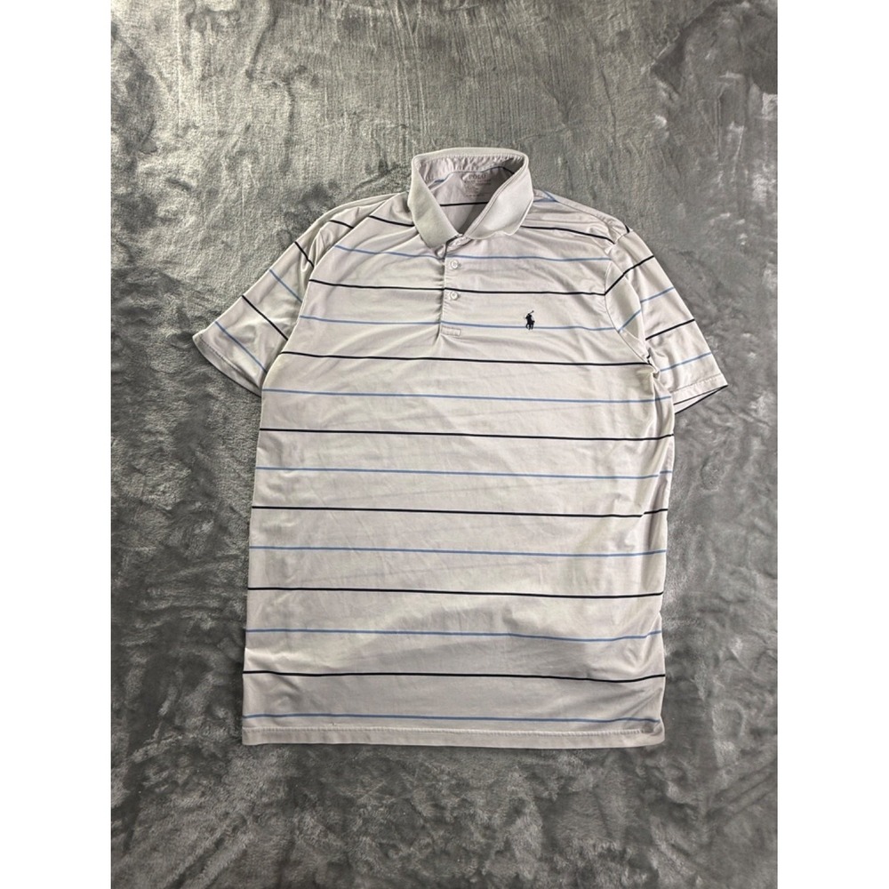 Polo Ralph Lauren Performance Striped White Polo Active Shirt Mens Sz XL